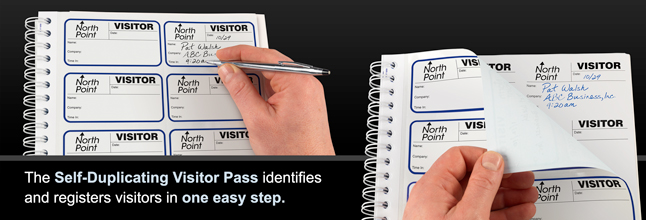 The Self-Duplicating Visitor Pass Registry Book identifies and registers visitors in one easy step.