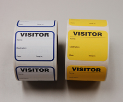 Visitor Pass On-A-Roll - available with blue bordered or fluorescent yellow visitor badges