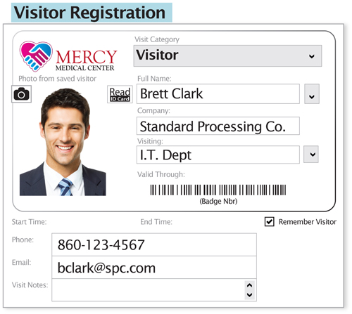eVisitor Software Registration Screen