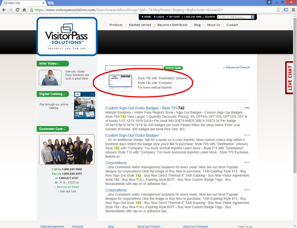 VisitorPassSolutions.com search page result