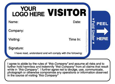 visitor badge with visitor agreement limiting liability