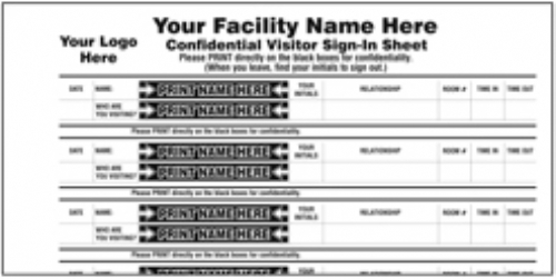 Confidential Sign-In Book, protect the privacy of your Nursing Home patients and visitors, 2-part carbonless form